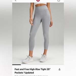 Lululemon Fast and Free High-Rise Tight 25” Pockets Rhino Gray size 4 NWT